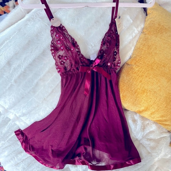 I. Spree Intimates Maroon Babydoll Lingerie NWT - Picture 1 of 2
